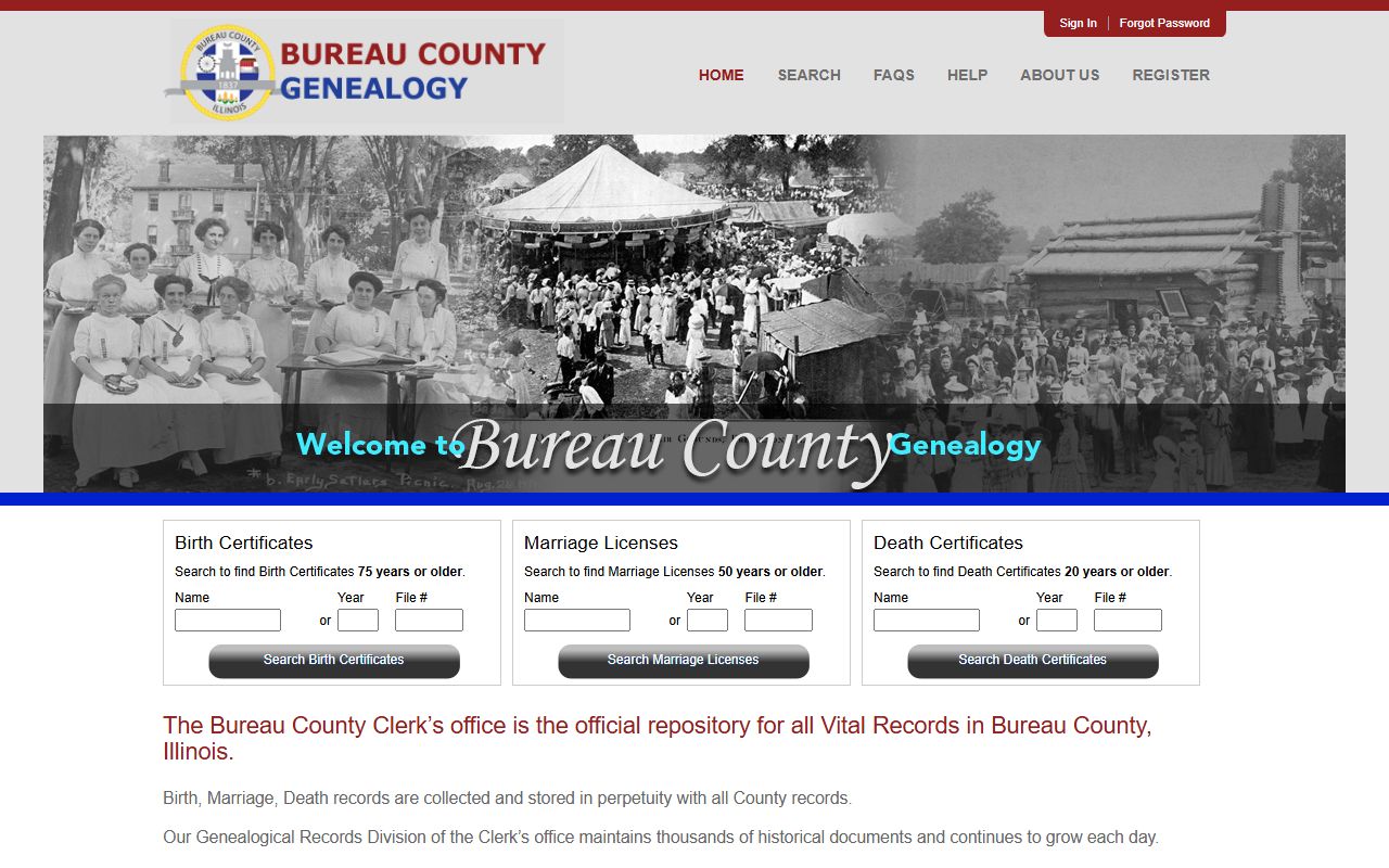 Bureau County free genealogy database for searching records online