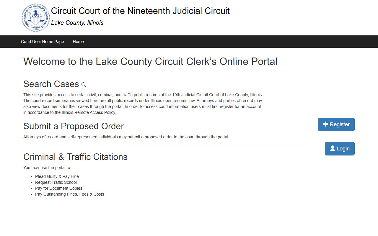 Lake County eCourt portal for genealogy court records