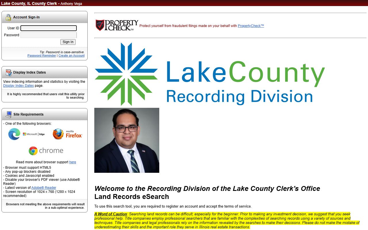 Lake County land records eSearch portal for genealogy