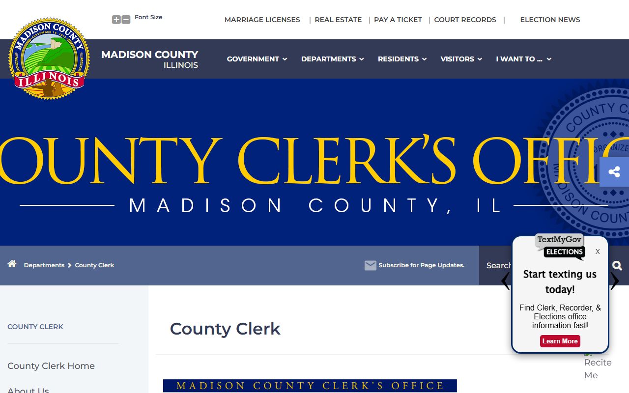 Madison County clerk genealogy records page