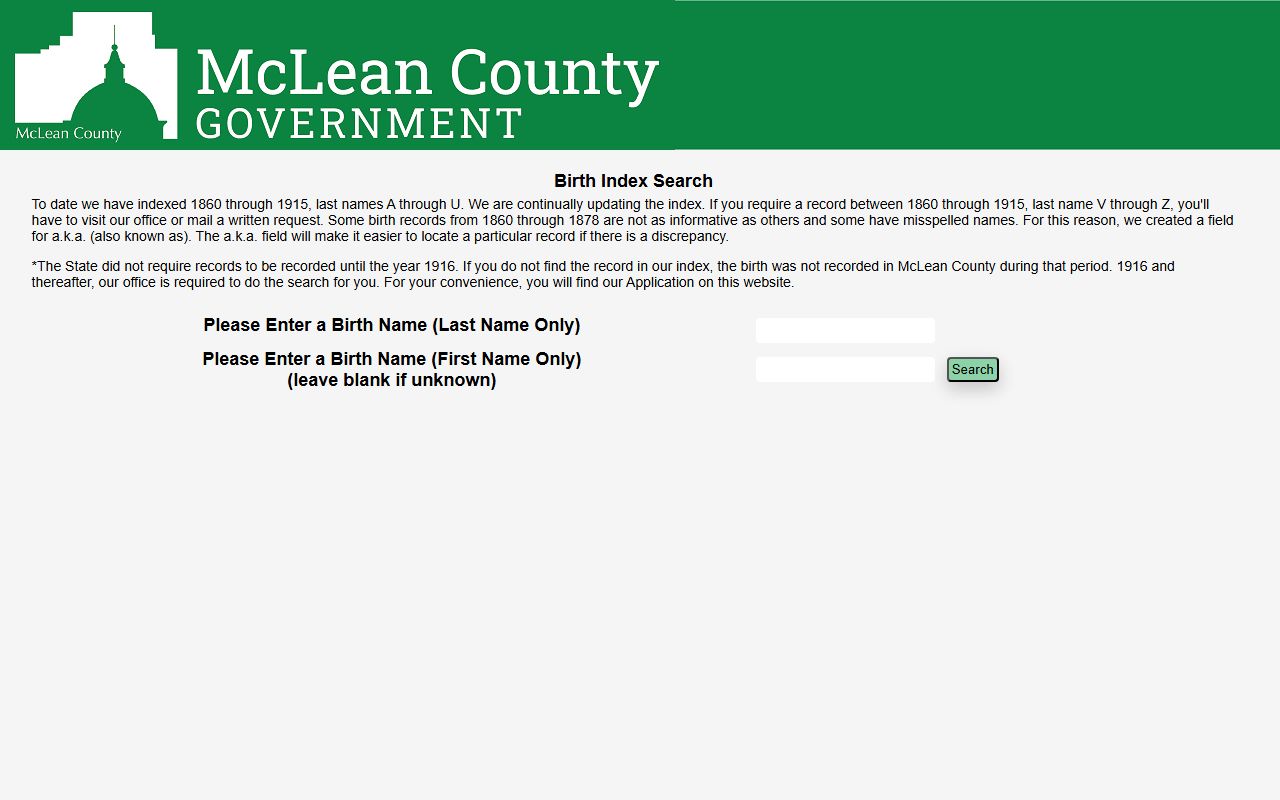 McLean County free birth index 1860-1915 for genealogy records