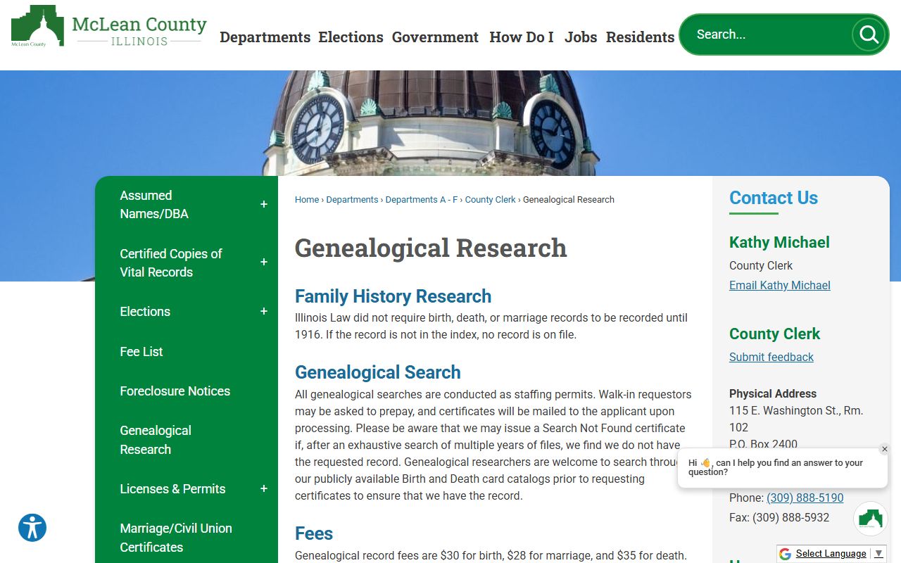 McLean County genealogical research page for genealogy records