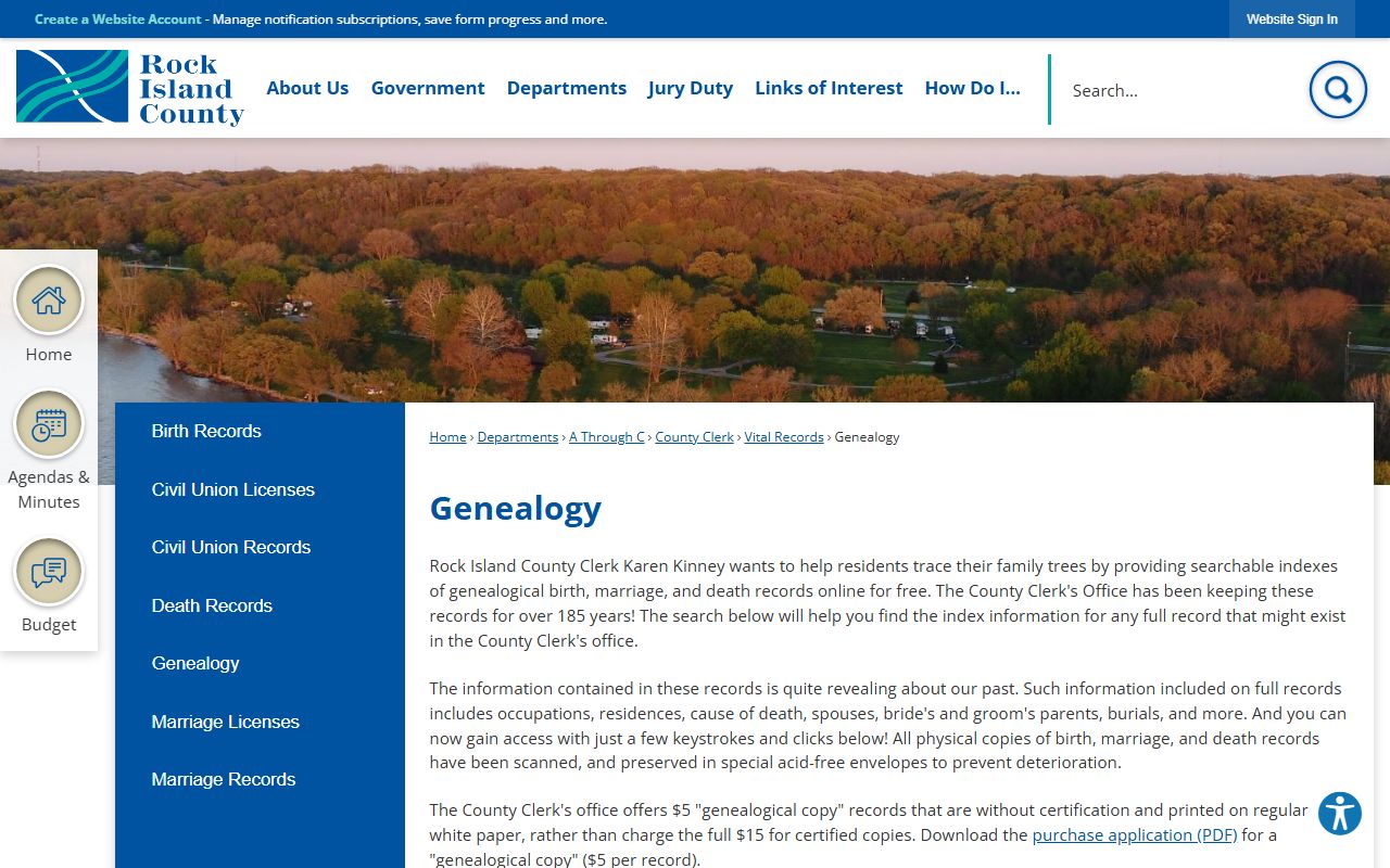 Rock Island County free genealogy search page for genealogy records