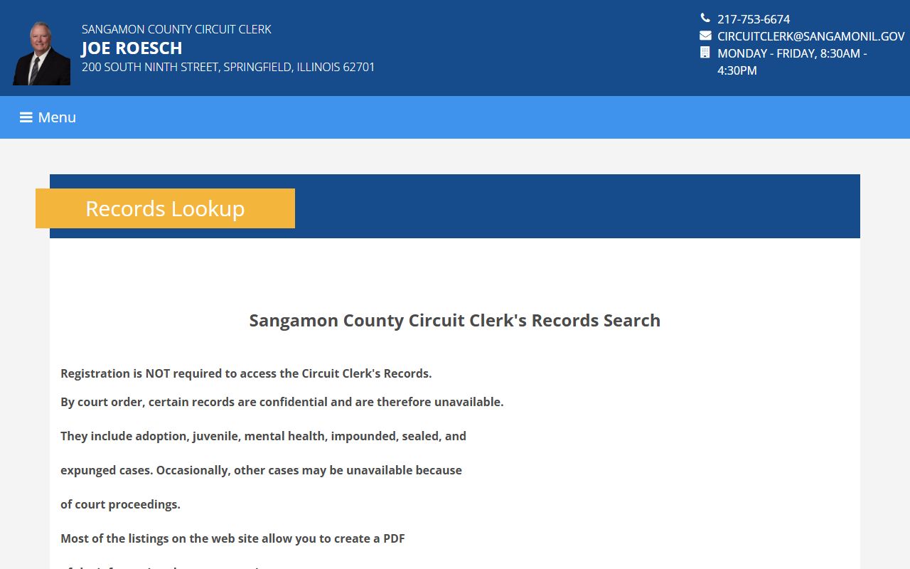 Sangamon County Circuit Clerk free records lookup for genealogy research