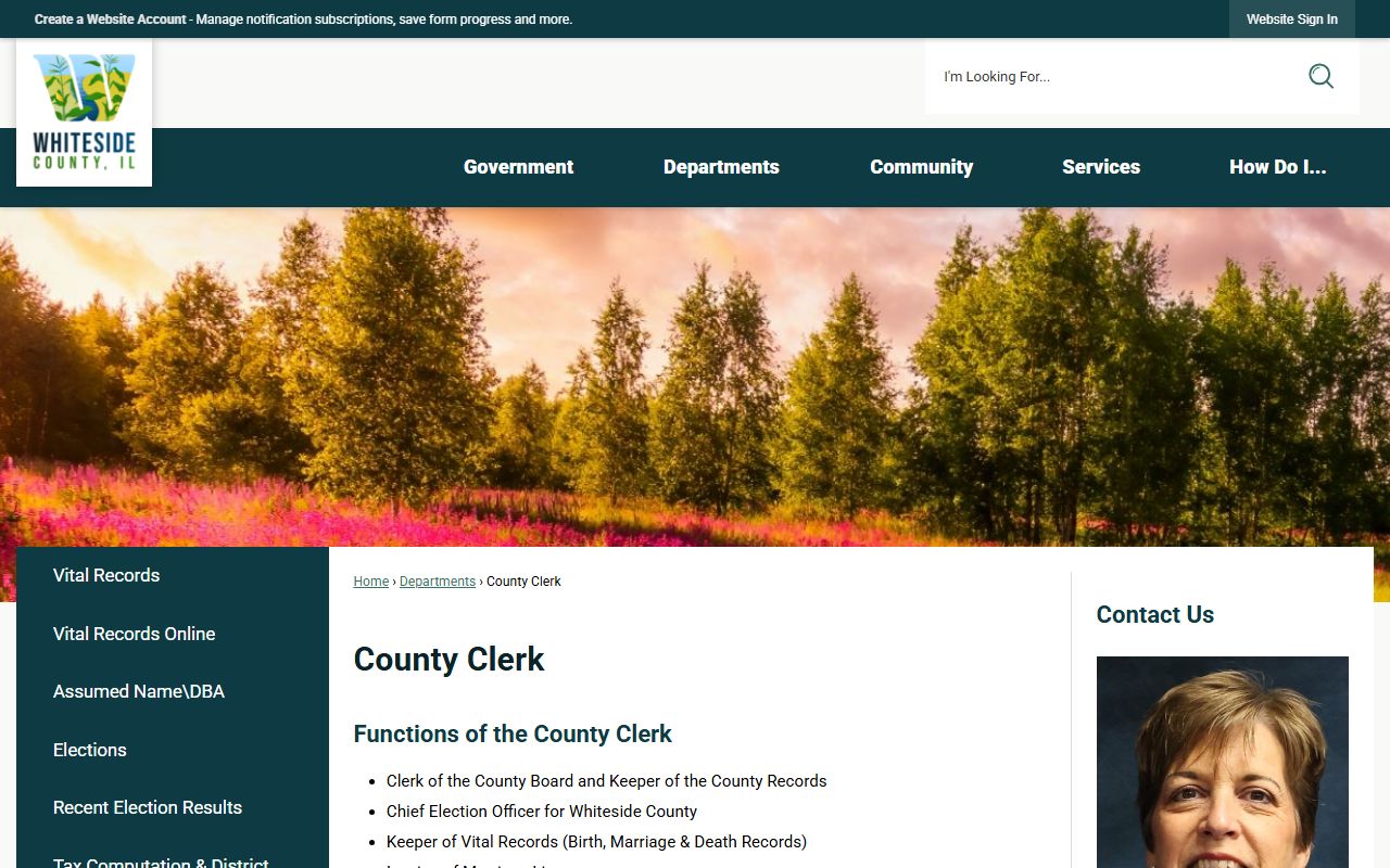 Whiteside County Clerk vital records page for genealogy research